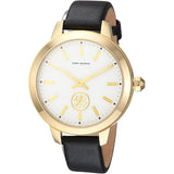 Buy Shop Tory Burch Collins White Dial Black Leather Strap Watch for Women - TBW1205 USA Online