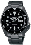 Seiko 5 Sports Automatic Black Dial Black Steel Strap Watch For Men - SRPD65K1