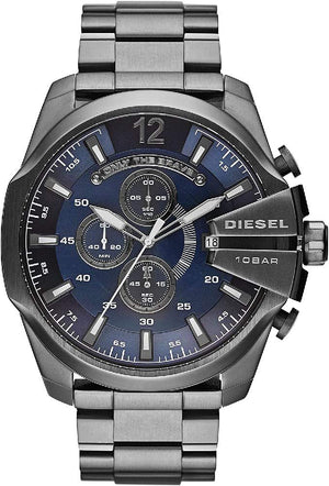 Buy Shop Diesel Mega Chief Chronograph Blue Dial Black Steel Strap Watch For Men - DZ4329 USA Online