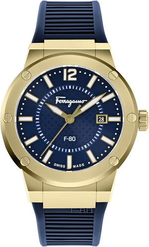 Buy Shop Salvatore Ferragamo F-80 Classic Blue Dial Blue Rubber Strap Watch for Men - SFHY02822 USA Online