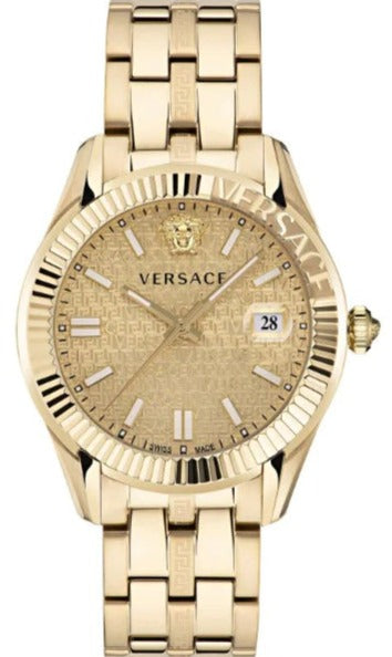 Buy Shop Versace Greca Time Quartz Gold Dial Gold Steel Strap Watch For Men - VE3K00522 USA Online