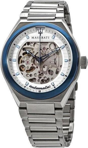 Buy Shop Maserati Triconic Automatic Skeleton Grey Dial Silver Steel Strap Watch For Men - R8823139002 USA Online