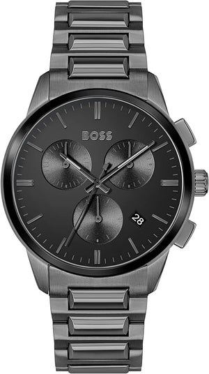 Buy Shop Hugo Boss Dapper Chronograph Black Dial Black Steel Strap Watch For Men - 1513929 USA Online