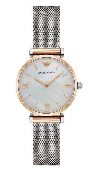 Buy Shop Emporio Armani Gianni T Bar Mother of Pearl Dial Silver Mesh Bracelet Watch For Women - AR2068 USA Online