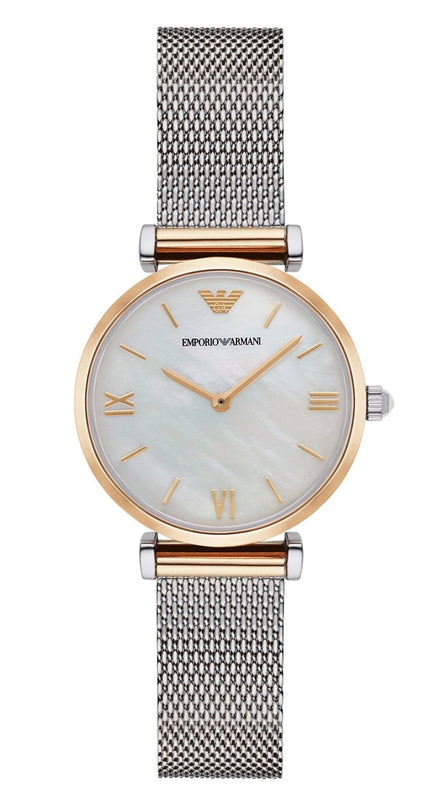 Buy Shop Emporio Armani Gianni T Bar Mother of Pearl Dial Silver Mesh Bracelet Watch For Women - AR2068 USA Online