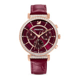 Swarovski Passage Chrono Red Dial Red Leather Strap Watch for Women - 5580345