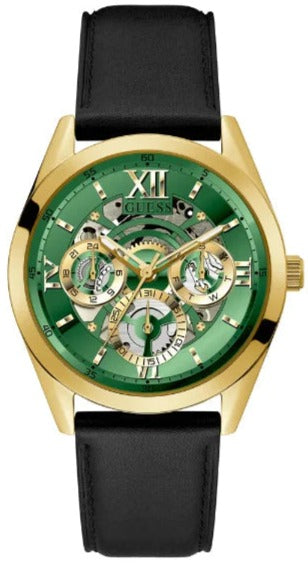 Buy Shop Guess Multifunction Chronograph Green Dial Black Leather Strap Watch For Men - GW0389G7 USA Online
