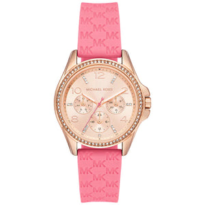 Buy Shop Michael Kors Mini Pilot Quartz Rose Gold Dial Pink Silicone Strap Watch For Women - MK7375 USA Online