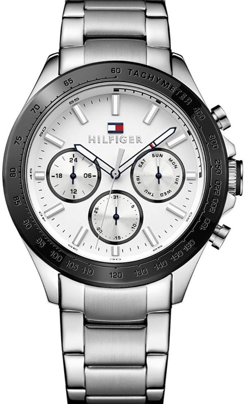 Buy Shop Tommy Hilfiger Hudson Chronograph White Dial Silver Steel Strap Watch For Men - 1791227 USA Online