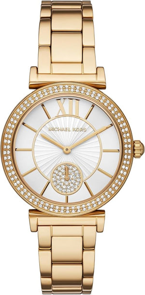 Buy Shop Michael Kors Abbey Three-Hand Analog White Dial Gold Steel Strap Watch for Women - MK4615 USA Online