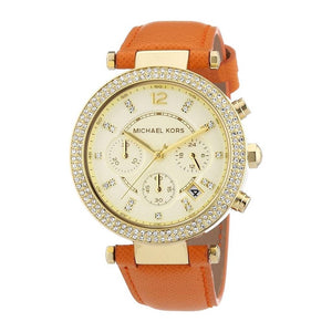 Buy Shop Michael Kors Parker Champagne Dial Orange Leather Strap Watch for Women - MK2279 USA Online