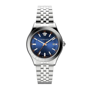 Buy Shop Versace Hellenyium Quartz Blue Dial Silver Steel Strap Watch for Men - VEVK00921 USA Online
