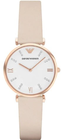 Buy Shop Emporio Armani Gianni T Bar Quartz White Dial Beige Leather Strap Watch For Women - AR1927 USA Online