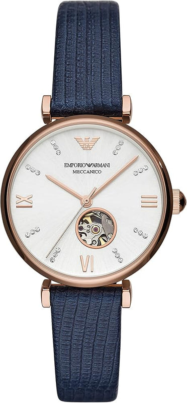 Buy Shop Emporio Armani Gianni T-Bar Analog Silver Dial Blue Leather Strap Watch For Women - AR60020 USA Online