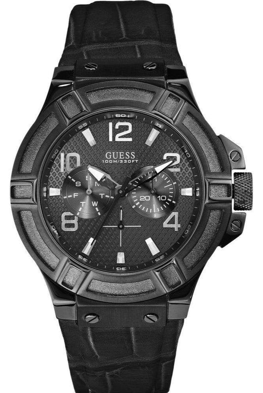 Buy Shop Guess Rigor Analog Black Dial Black Leather Strap Watch For Men - W0040G1 USA Online