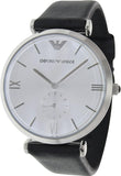 Emporio Armani Retro Analog Quartz Silver Dial Black Leather Strap Watch For Men - AR1674