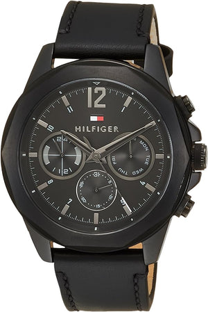 Buy Shop Tommy Hilfiger Lars Chronograph Black Dial Black Leather Strap Watch For Men - 1792062 USA Online