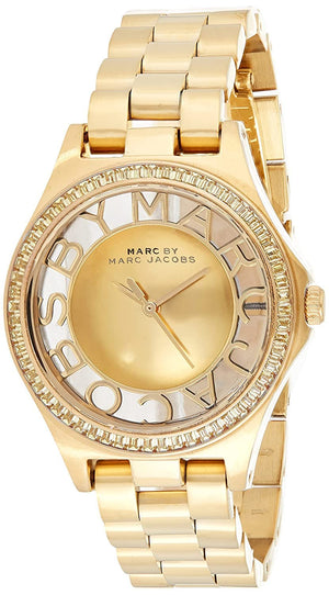 Buy Shop Marc Jacobs Henry Transparent Gold Dial Gold Steel Strap Watch for Women - MBM3338 USA Online
