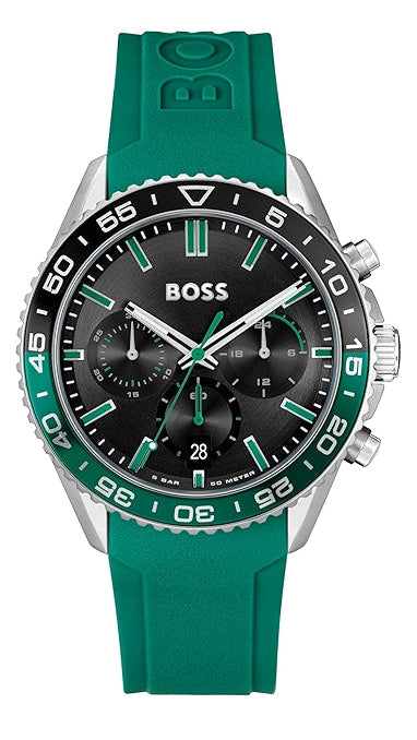Buy Shop Hugo Boss Runner Chronograph Black Dial Green Silicone Strap Watch for Men - 1514246 USA Online