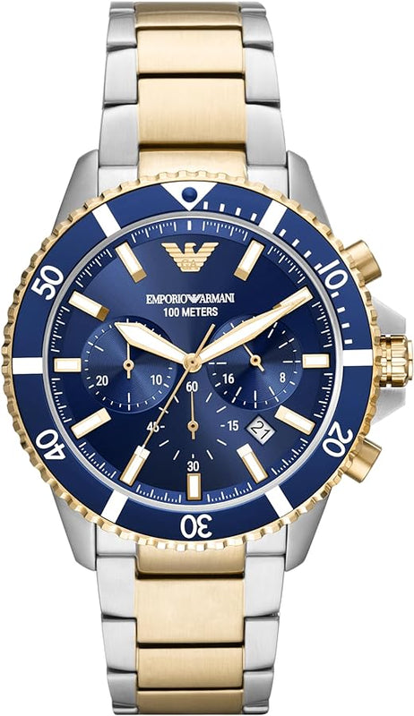 Buy Shop Emporio Armani Mario Chronograph Blue Dial Two Tone Steel Strap Watch For Men - AR11362 USA Online