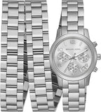 Buy Shop Michael Kors Runway 18K Rhodium Plated Triple Wrap Silver Dial Silver Steel Strap Watch for Women - MK7451 USA Online