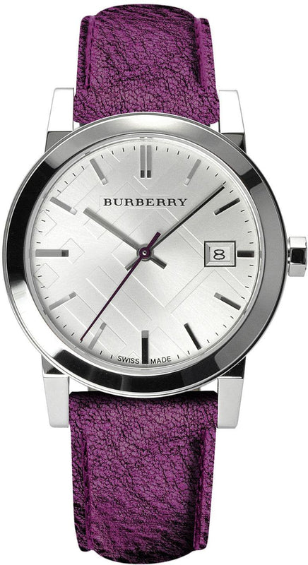 Buy Shop Burberry The City Silver Dial Purple Leather Strap Watch for Women - BU9122 USA Online