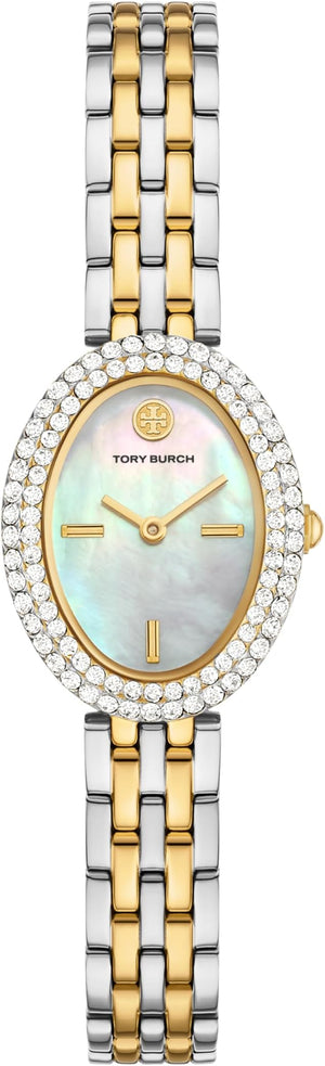 Buy Shop Tory Burch Oval Crystals Mother of Pearl Dial Two Tone Steel Strap Watch for Women - YBW6037 USA Online