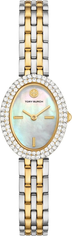 Buy Shop Tory Burch Oval Crystals Mother of Pearl Dial Two Tone Steel Strap Watch for Women - YBW6037 USA Online