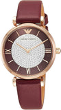 Buy Shop Emporio Armani Gianni T Bar Crystals Maroon Dial Maroon Leather Strap Watch for Women - AR11487 USA Online