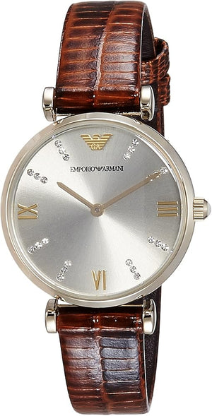 Buy Shop Emporio Armani Gianni T Bar Beige Dial Brown Leather Strap Watch For Women - AR1883 USA Online