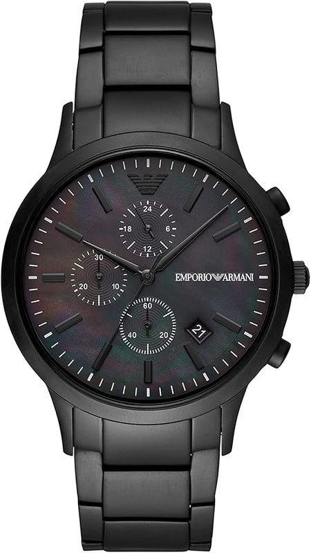 Buy Shop Emporio Armani Renato Chronograph Mother of Pearl Black Dial Black Steel Strap Watch For Men - AR11275 USA Online