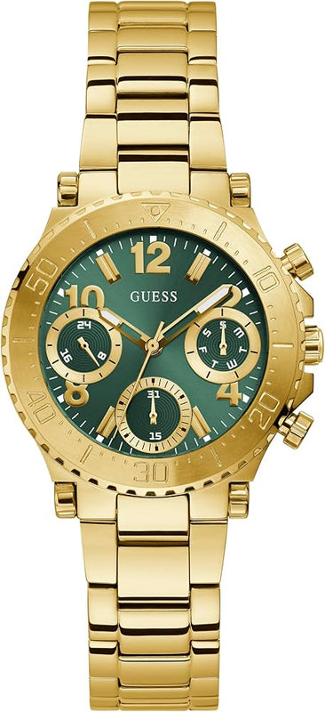 Buy Shop Guess Cosmo Chronograph Green Dial Gold Steel Strap Watch For Women - GW0465L5 USA Online