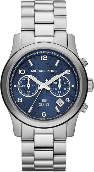 Buy Shop Michael Kors Hunger Stop 100 Series Navy Blue Dial Silver Steel Strap Watch for Women - MK5814 USA Online