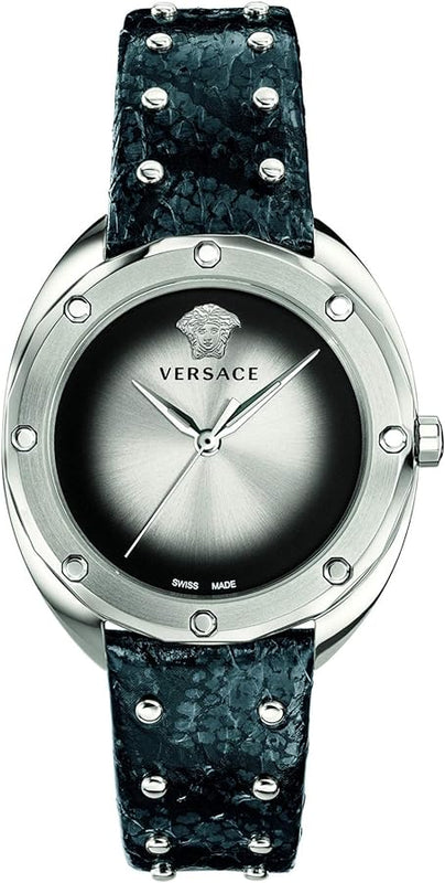 Buy Shop Versace Shadov Quartz Silver Dial Black Snake Leather Strap Watch for Women - VEBM00118 USA Online