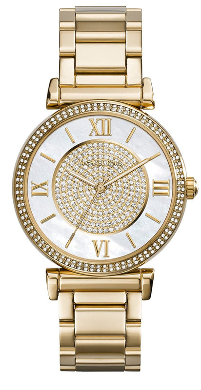 Buy Shop Michael Kors Catlin Mother of Pearl Dial Gold Steel Strap Watch for Women - MK3332 USA Online