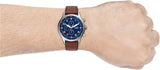 Buy Shop Fossil Retro Pilot Chronograph Blue Dial Brown Leather Strap Watch for Men - FS5832 USA Online
