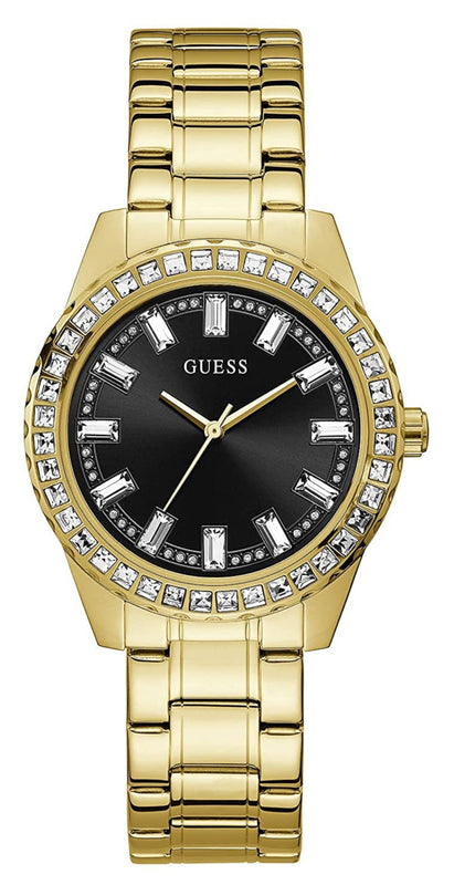 Buy Shop Guess Sparkler Diamonds Black Dial Gold Steel Strap Watch for Women - GW0111L2 USA Online