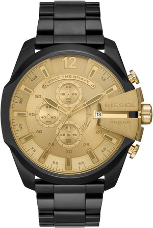 Buy Shop Diesel Mega Chief Chronograph Gold Dial Black Steel Strap Watch For Men - DZ4485 USA Online