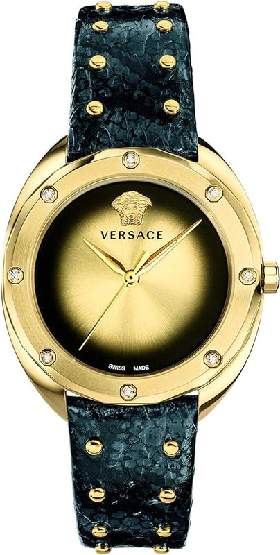 Buy Shop Versace Shadov Gold Dial Green Leather Strap Watch For Women - VEBM01018 USA Online