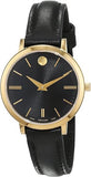 Movado Ultra Slim Black Dial Black Leather Strap Watch For Women -  0607095