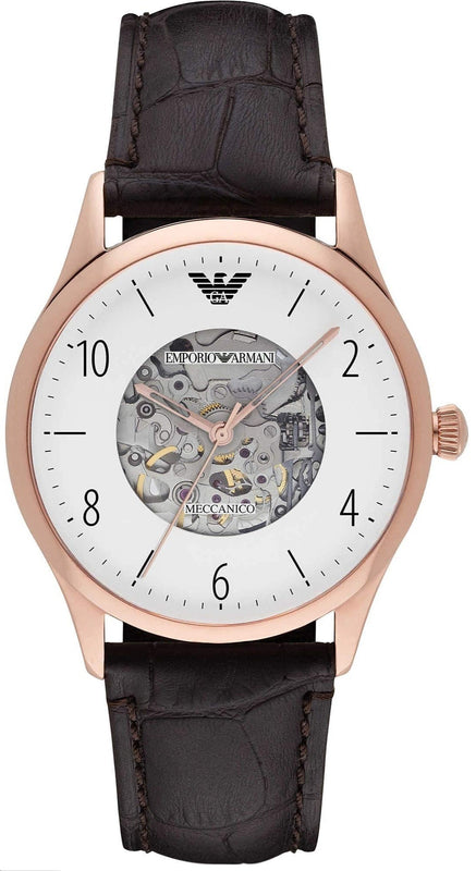 Buy Shop Emporio Armani Meccanico White Dial Brown Leather Strap Watch For Men - AR1920 USA Online