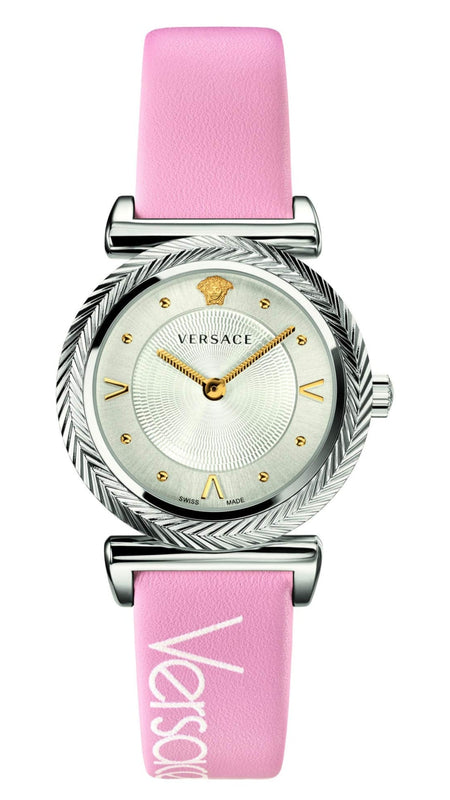 Buy Shop Versace V-Motif Silver Dial Pink Leather Strap Watch for Women - VERE00118 USA Online