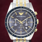 Emporio Armani Tazio Chronograph Blue Dial Gold & Silver Stainless Steel Strap Watch For Men - AR8030