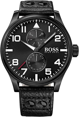 Buy Shop Hugo Boss Aeroliner Black Dial Black Leather Strap Watch For Men - 1513083 USA Online