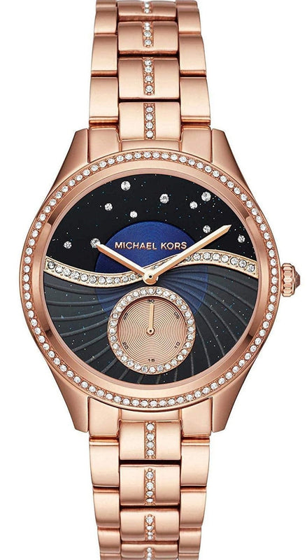 Buy Shop Michael Kors Lauryn Blue Dial Rose Gold Steel Strap Watch for Women - MK3723 USA Online