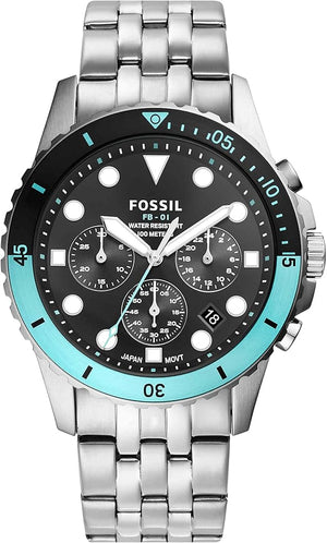 Buy Shop Fossil FB-01 Chronograph Black Dial Silver Steel Strap Watch for Men - FS5827 USA Online