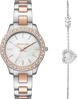 Buy Shop Michael Kors Liliane Quartz Mother of Pearl White Dial Two Tone Steel Strap Watch For Women - MK1048 USA Online