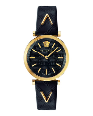 Buy Shop Versace V-Twist Black Dial Black Leather Strap Watch for Women - VELS00619 USA Online