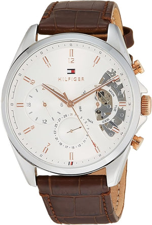 Buy Shop Tommy Hilfiger Baker Chronograph White Dial Brown Leather Strap Watch For Men - 1710450 USA Online