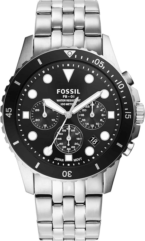 Buy Shop Fossil FB-01 Chronograph Black Dial Silver Steel Strap Watch for Men - FS5837 USA Online
